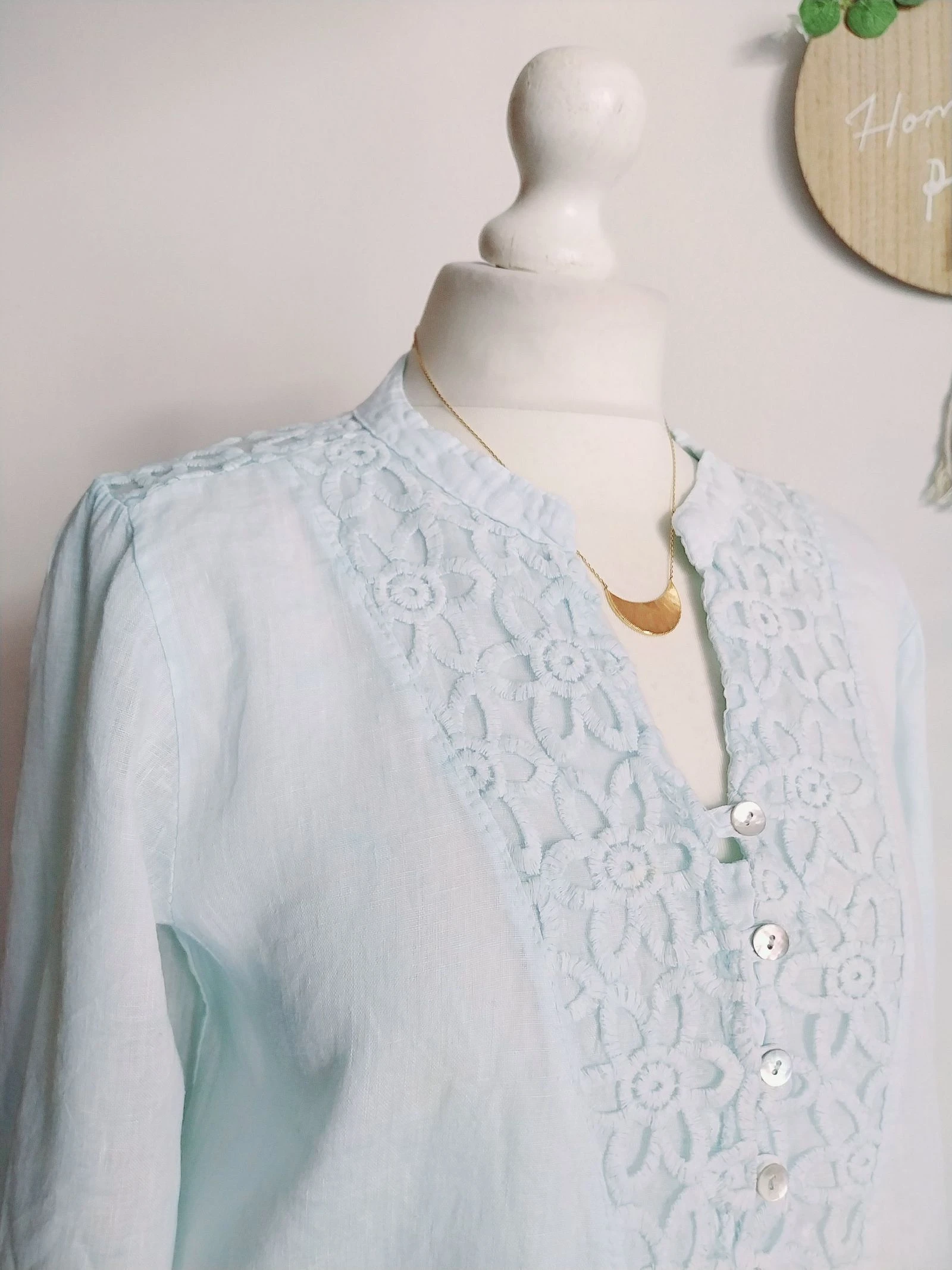 Sky blue linen slip dress 100% linen Berengelle embroidery finish Size 38 – photo 5